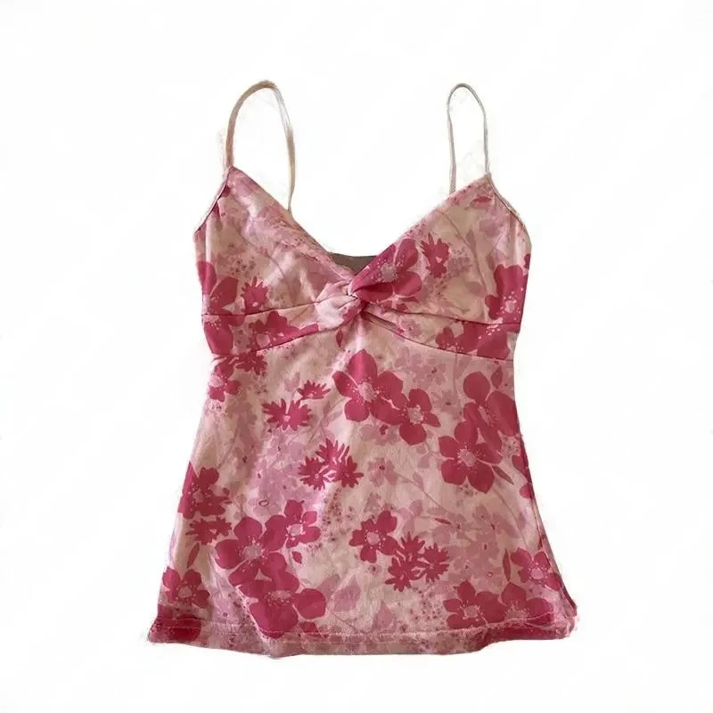 Camiseta sin Mangas con Estampado Floral Retro, Estilo Y2K, Punk, para Mujer, Moda de Primavera, Material 100% Algodón