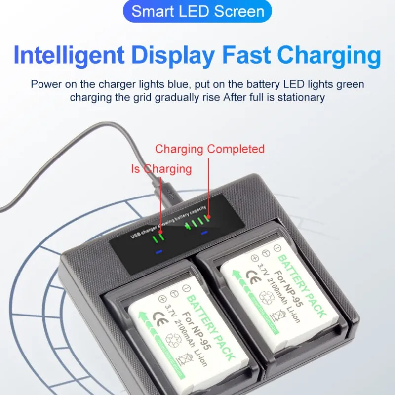 NP-95 LCD USB Dual Battery Charger NP95 for Fujifilm FINEPIX X30 F30 X100 XF10 F31fFD REAL 3D W1 Camera