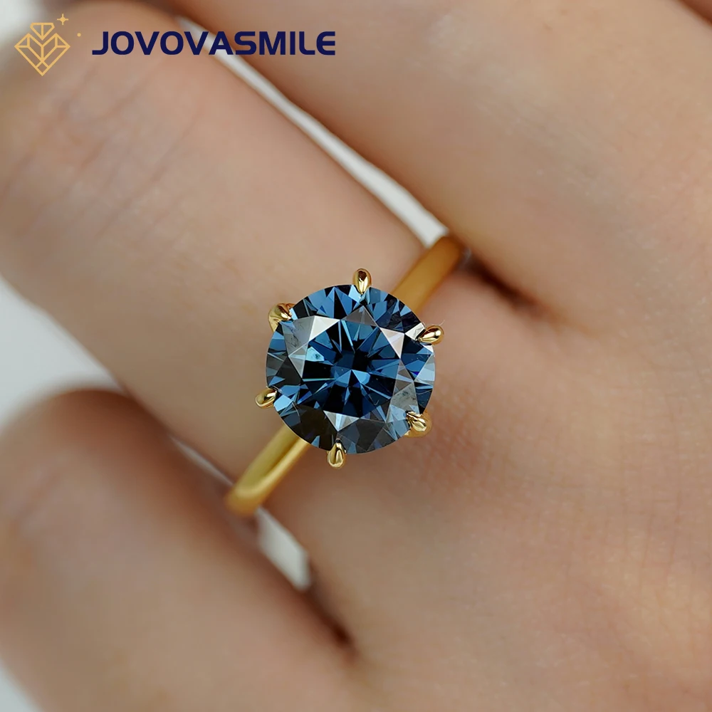 

JOVOVASMILE Fine Jewelry Moissanite Gold Ring 18K Yellow Gold 3 Carat 8mm Hexagonal Round Cut Dark Blue with GRA Certification