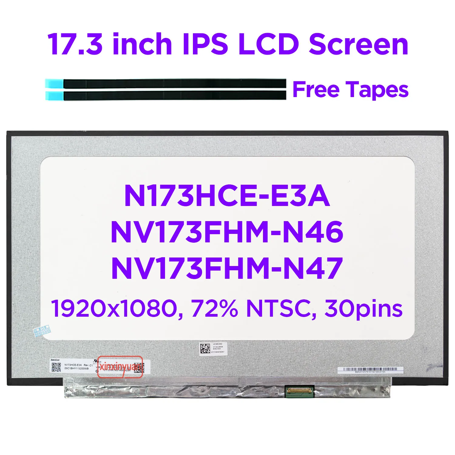 

17.3" IPS Laptop LCD Screen N173HCE-E3A Fit NV173FHM N46 N47 N4C N4K B173HAN04.2 LP173WF5-SPB2 72% NTSC FHD1920x1080 30pins eDP