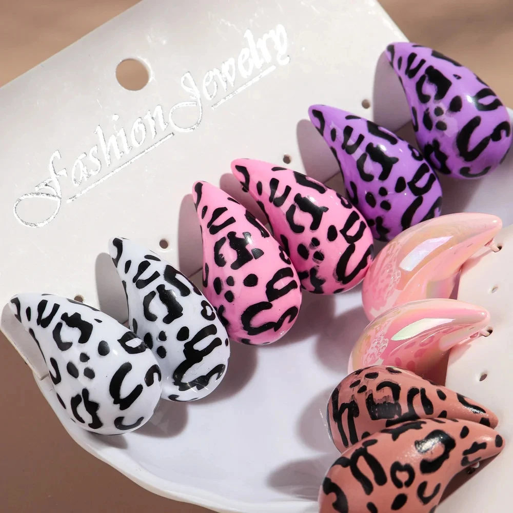 ليوبارد الاكريليك مكتنزة المسيل للدموع انخفاض الأقراط Dupes للنساء خمر قطرة قلادة القرط المجوهرات اليومية هدية خفيفة الوزن