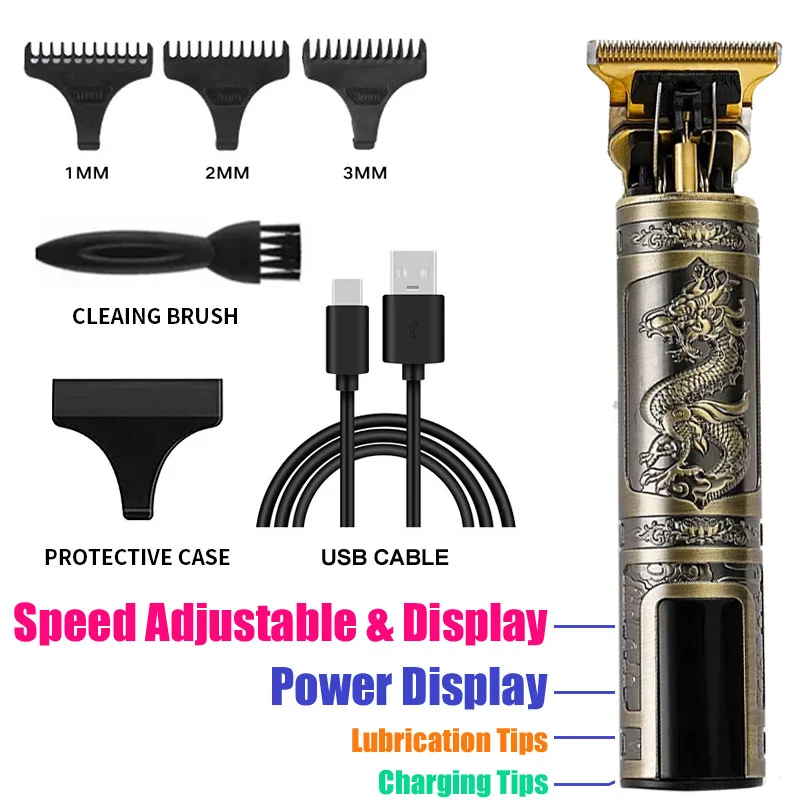 Men's Electric Vintage T9 Hair Clipper For Beard Trim Tools Professional Carving USB Charging Barber Hair Cutting Machine image 2