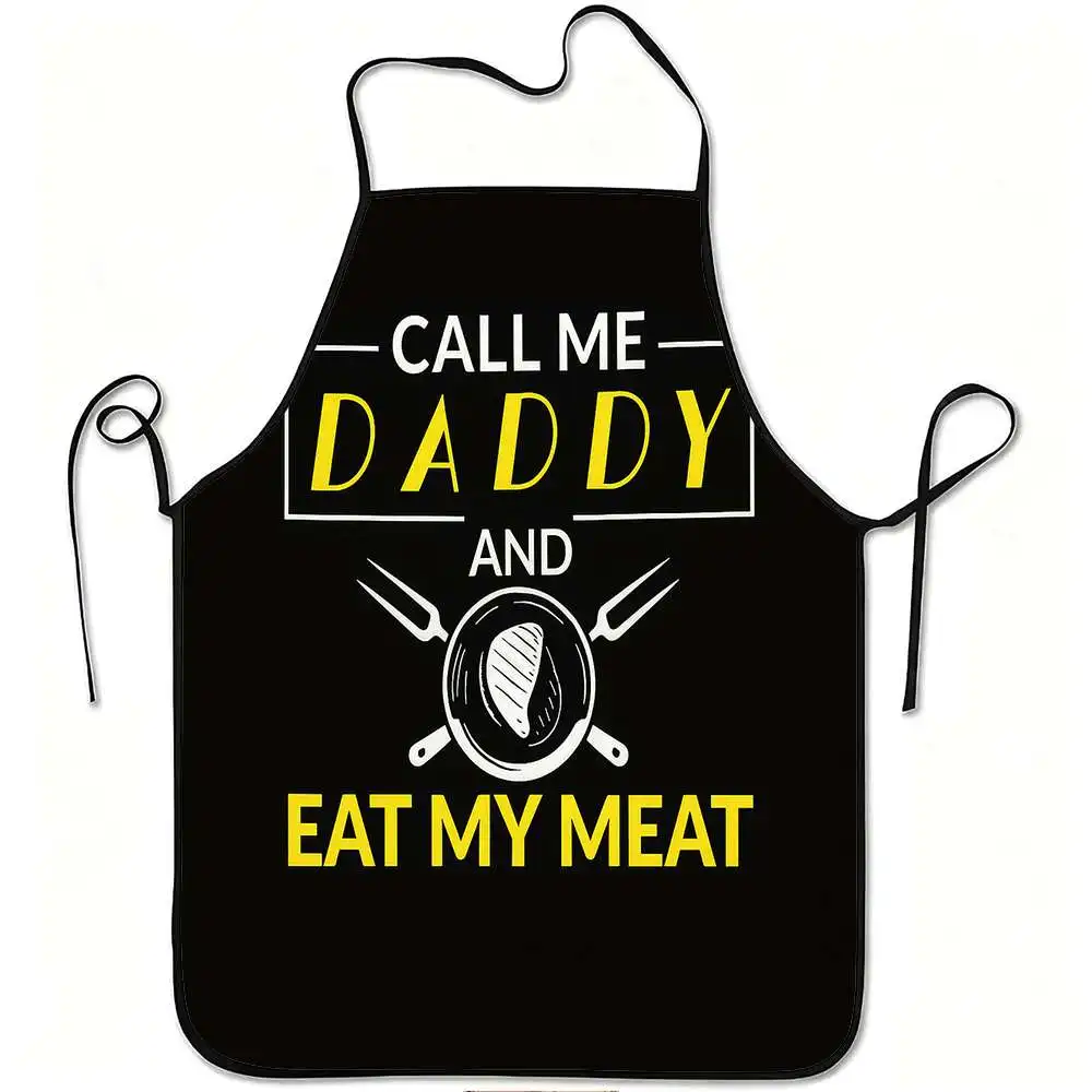 Call Me Daddy & Eat My Meat” Apron – Funny BBQ Print, Waterproof Polyester, Fixed Neck & Waist,  Unisex