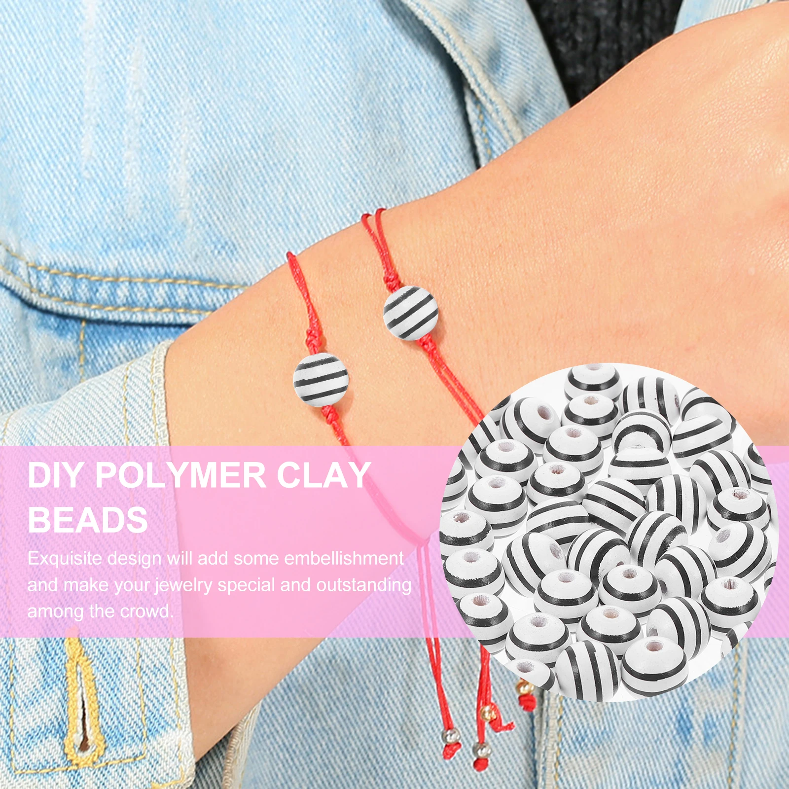 

50pcs Wood Beads String Black White Stripe Round DIY Craft Loose Accessories Pattern Handmade Gift Wooden Beads Striped Jewelry