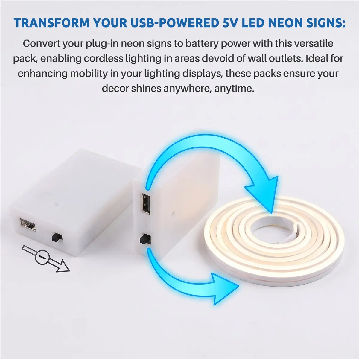 #97K Portable USB Battery Pack for 5V LED Neon Sign,usb battery pack,(White)