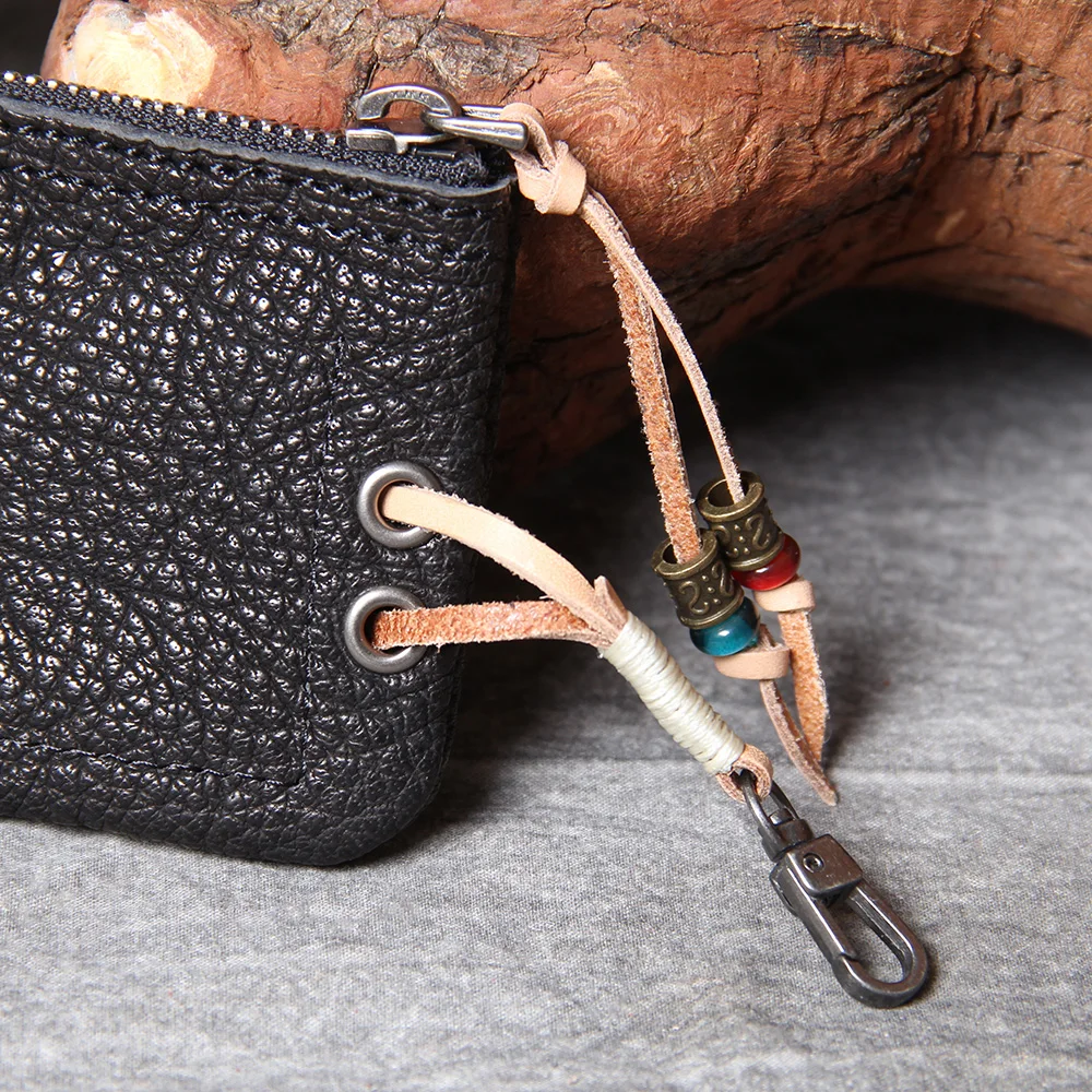 S.WORKER Klassische Echtleder-Minibrieftasche Retro-Reißverschluss-Münzbörse Kreditkarten-Organizer – Detail 11