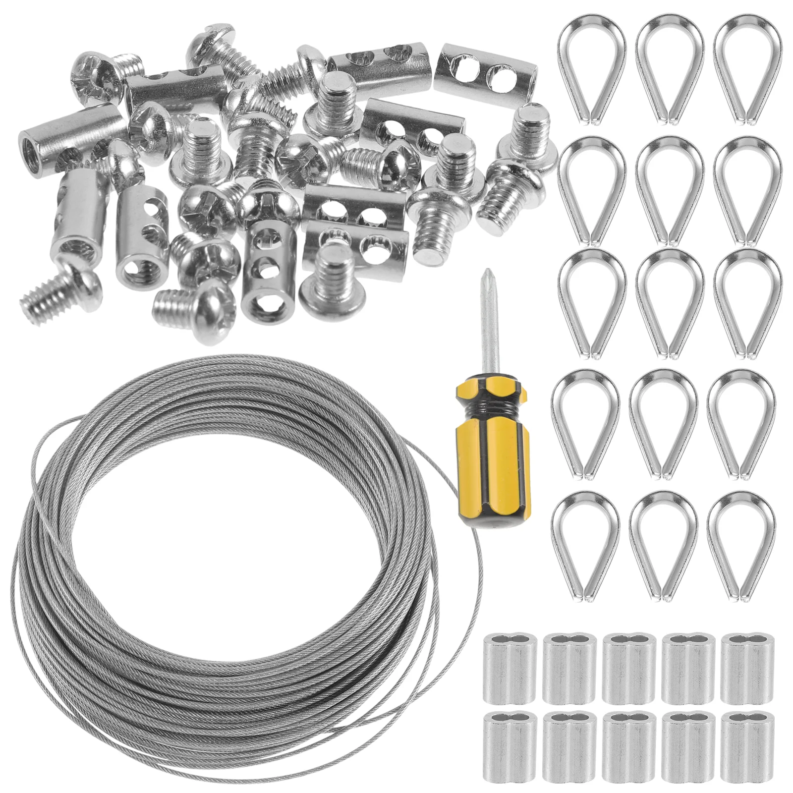 Kit de suspensão de corda de luz revestida de aço inoxidável, conjunto de rolo de cerca de jardim (conjunto de 30 metros), cabo dedal e aparelhamento para