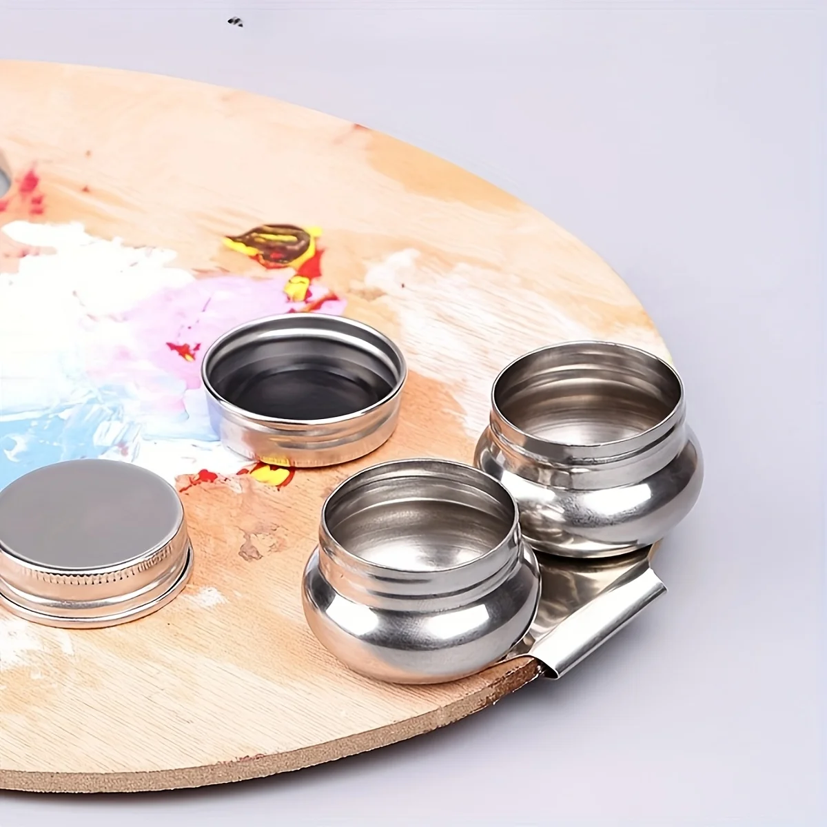 

1 шт., одинарная/двойная палитра из нержавеющей стали, контейнер для масла, контейнер для краски Megilp, терпалентин, контейнер для растворителя с завинчивающейся крышкой