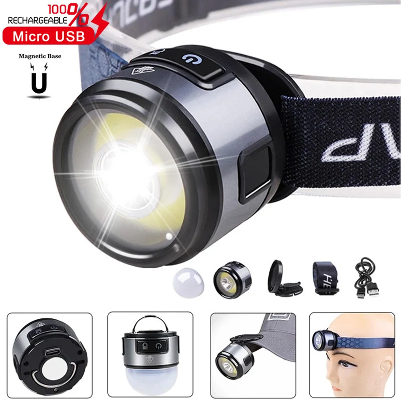 4 IN 1 Mini Multifunction XPG+COB Headlamp Magnetic Hook USB Rechargeable Hat Clip Light for Camping Working Light Fishing Lamp