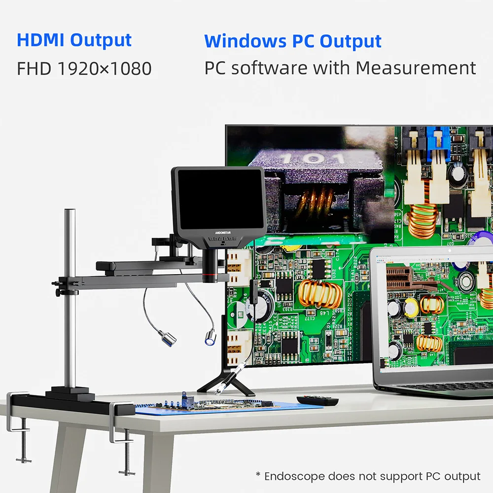 Andonstar 2025 AD409SA 10,1 ''Microscópio digital de solda HDMI com endoscópio Microscópio eletrônico para solda profissional