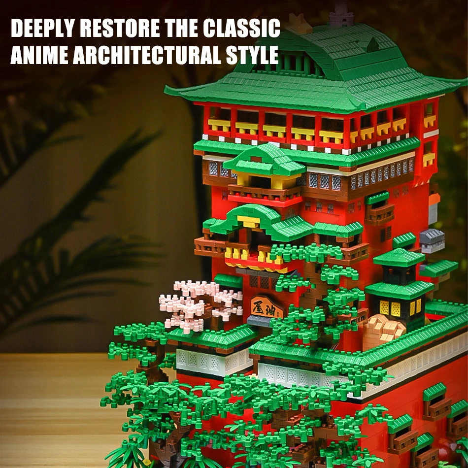 Classic Anime Spirited Away Soup House Bathhouse Model Street View Building Blocks Micro Bricks Architecture Toys for Kids Gifts