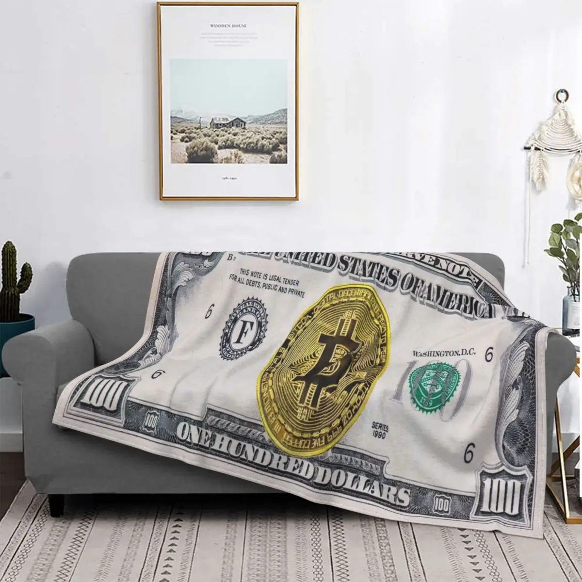 Bitcoin Cryptocurrency Blanket Fleece Print Blockchain Portable Ultra-Soft Throw Blankets for Bed Travel Rug Piece