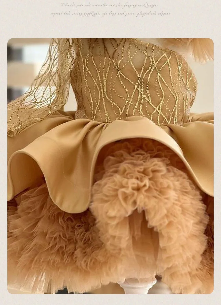 New Children Elegant Evening Princess Ball Gown Girls Fashion One Shoulder Long Sleeve Wedding Party Dress y1358