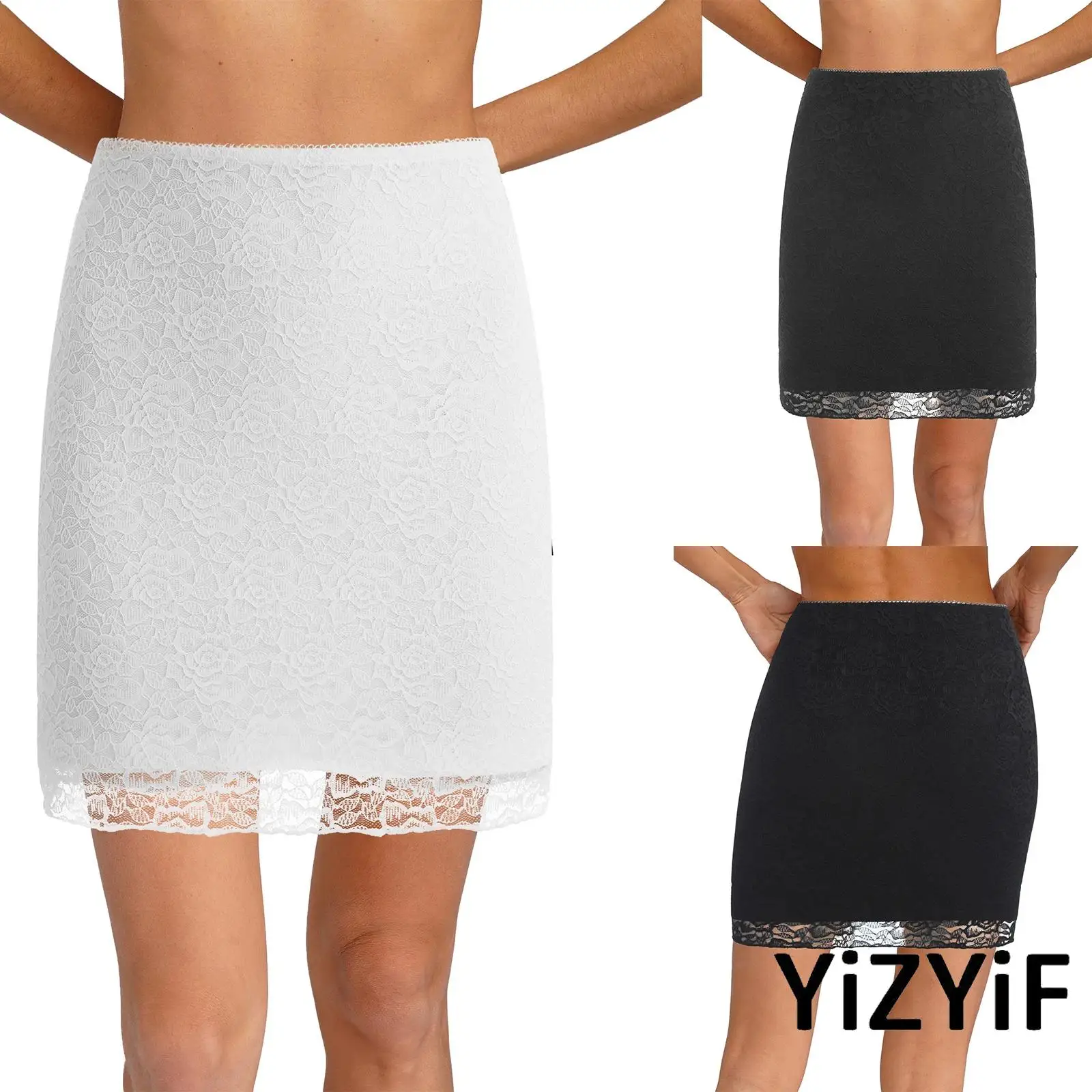 

Womens High Waist Mesh Floral Lace Embroidery Miniskirt Bodycon Elastic Waist Half Slip Petticoat for Casual Party Club Bar