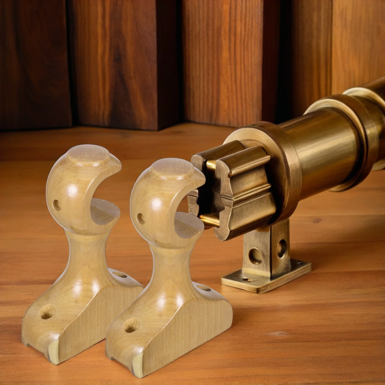 

2Pcs Solid Wood Curtain Rod Brackets Versatile Installation Options Hardware for Windows Curtain Rod Bracket