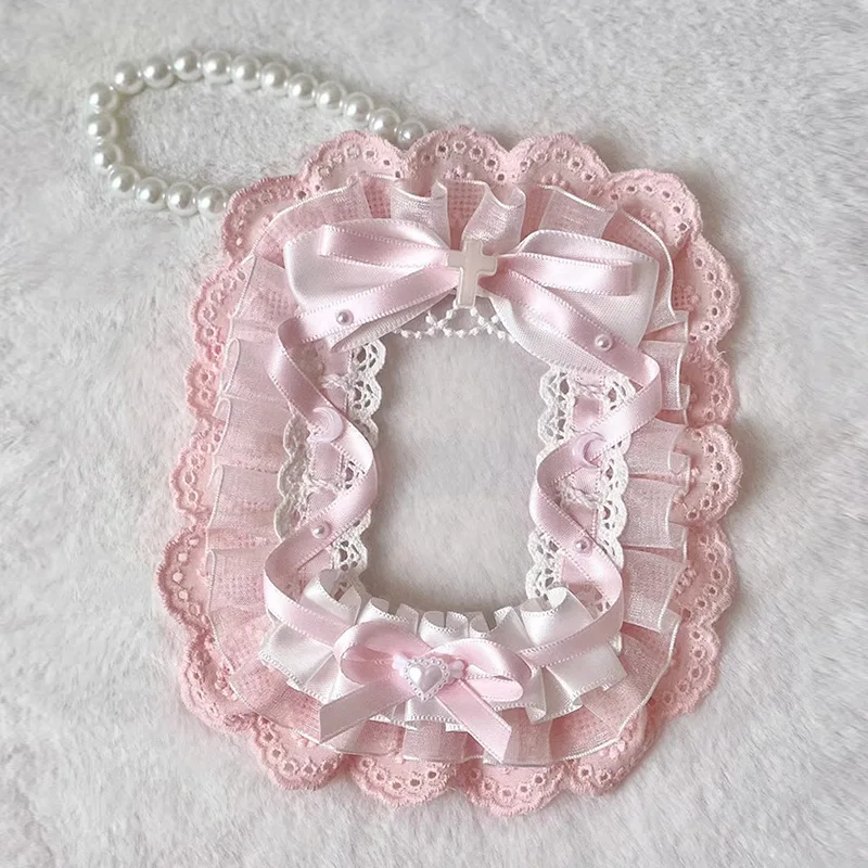 

Cute Korean Lace Bow Fashion Kpop Photocard Holder with Short Lanyard Set Ruffle Student ID Card Protector Student Supplies