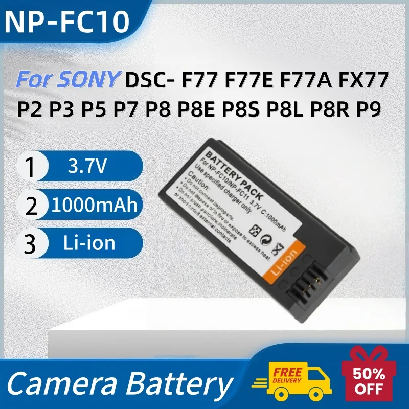 NP-FC10 NP-FC11 Camera Battery 3.7V 1000mAh for SONY DSC- F77 F77E F77A FX77 P2 P3 P5 P7 P8 P8E P8S P8L P8R P9 P10 P10E+ Charger
