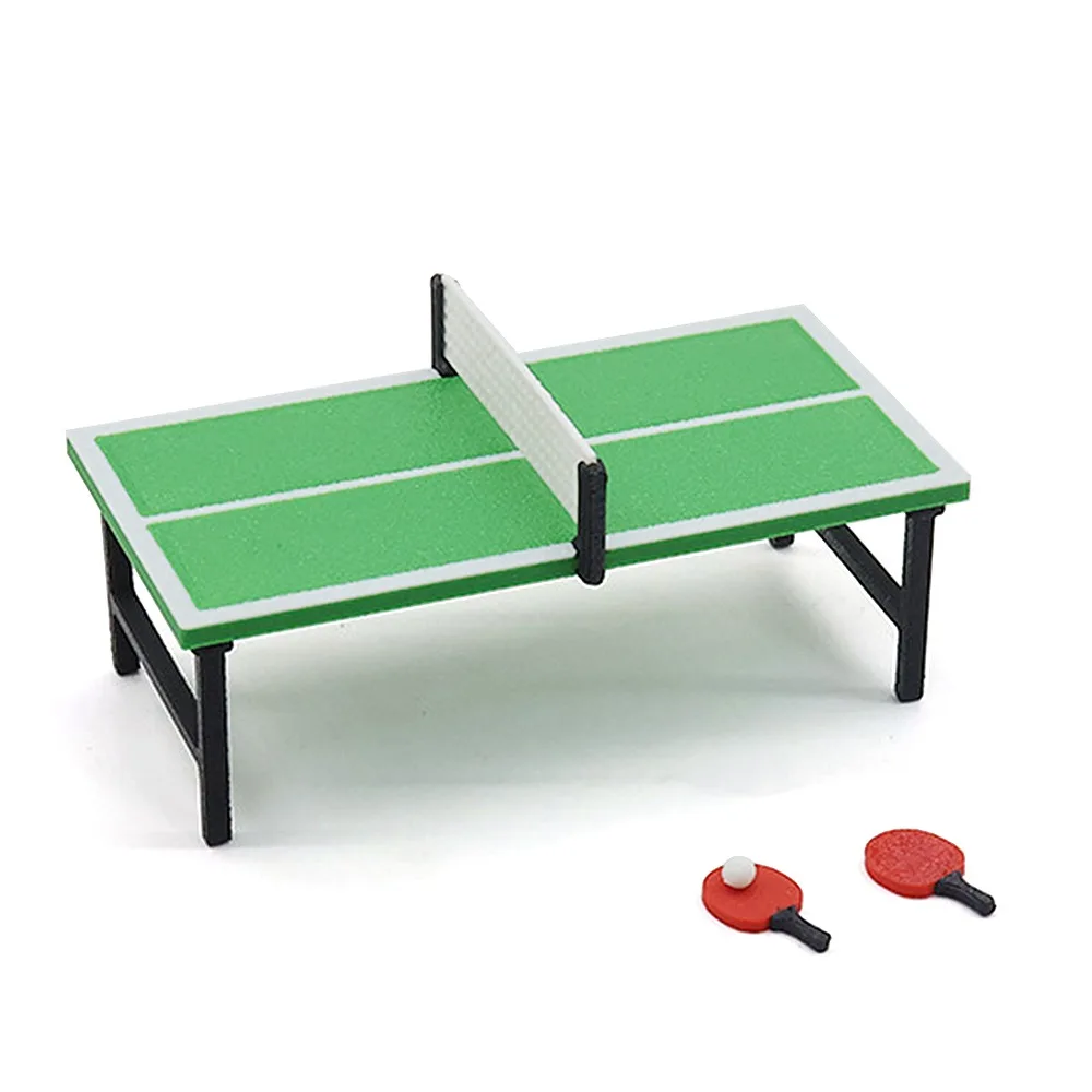 1/12 Dollhouse Table Tennis Scene Model Sand Table Mini Ping Pong Table Colorful Micro Landscape Doll Basketball Hoop