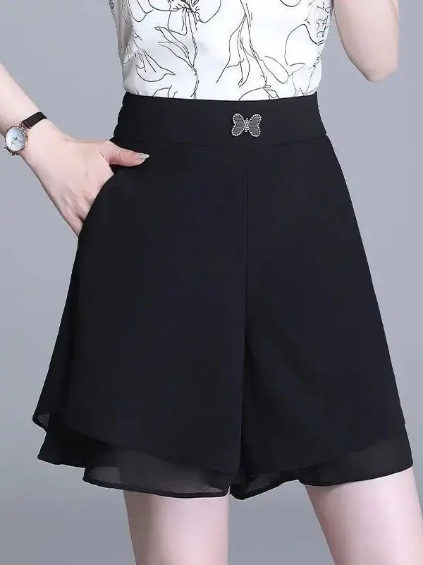 

Летние шифоновые двухслойные шорты с высокой талией для женщин, повседневные брюки Cleanfit Sle, с низкой посадкой, из ПВХ и других материалов.