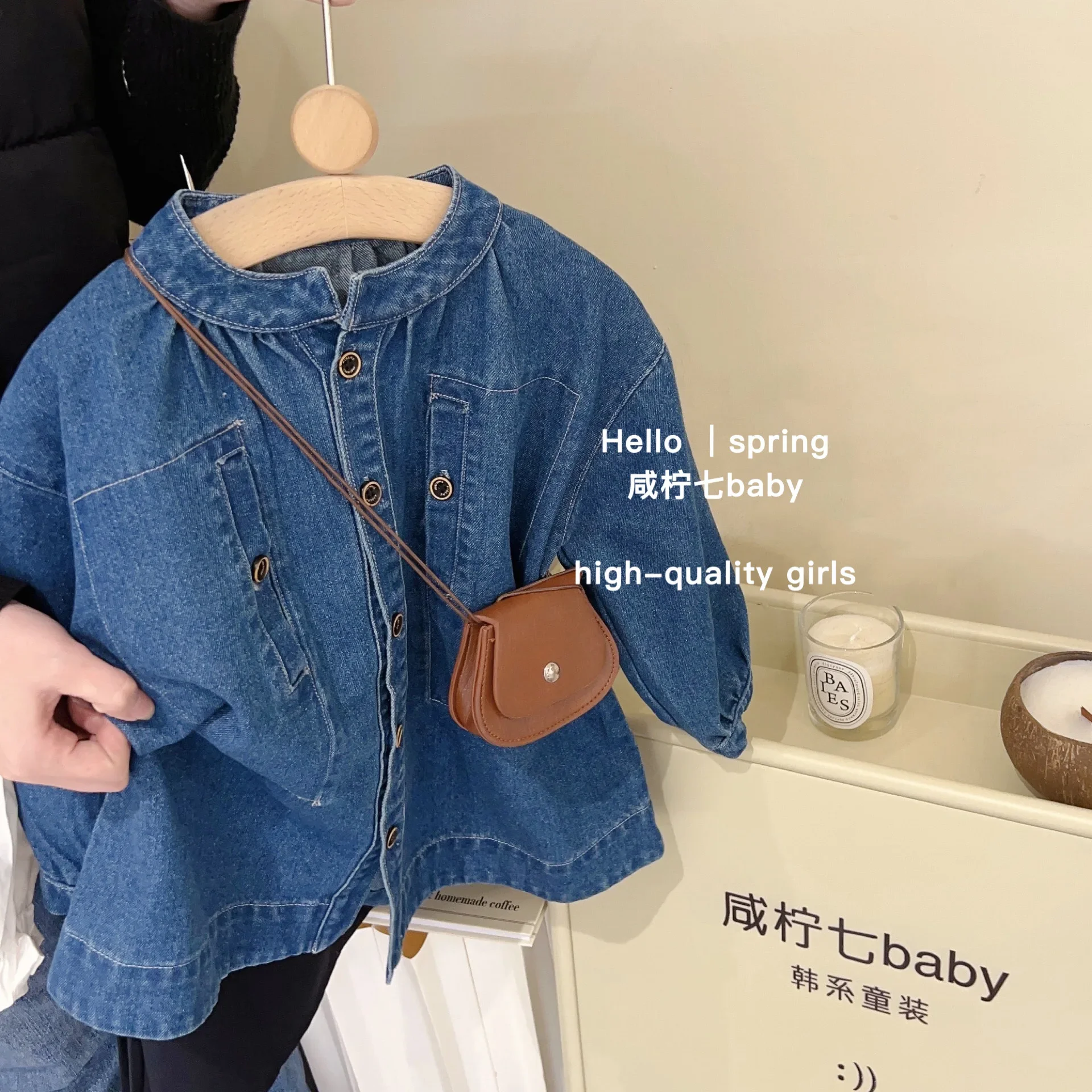 

Girls' Denim Shirt 18M-8Y Children's Small Standing Collar Loose Fitting Shirt Baby Spring and Autumn Denim Dress