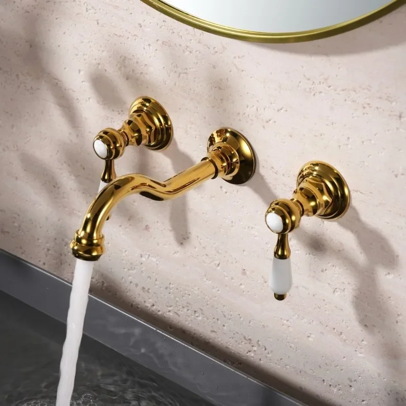 Rubinetto da incasso a scomparsa interamente in rame, tipo a parete sepolta, rubinetto da bagno