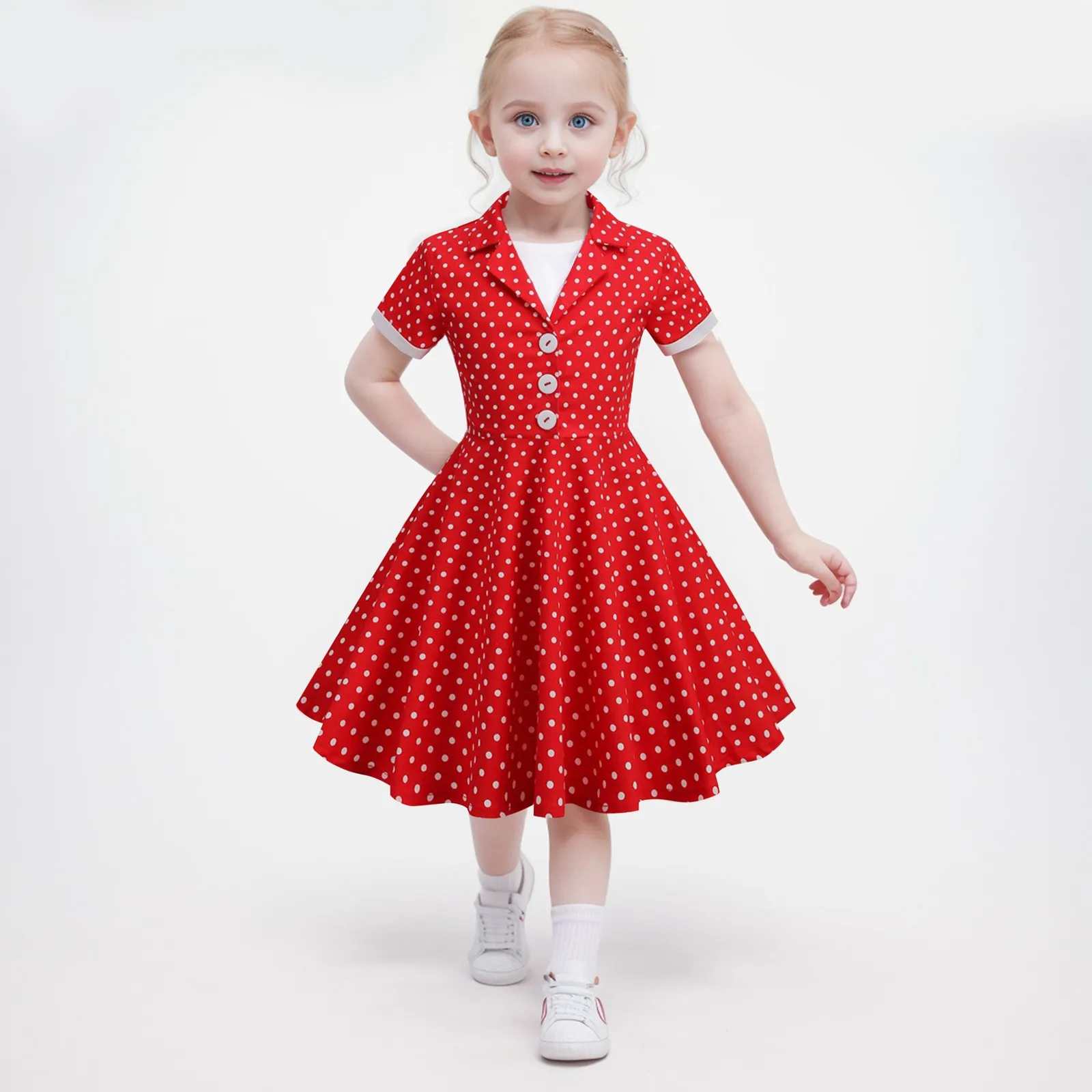 Kids Wave Point Retro Swing Belt Prom Party Dresses Baby Doll Neck European American Girls Retro Princess Dress Children Skirt