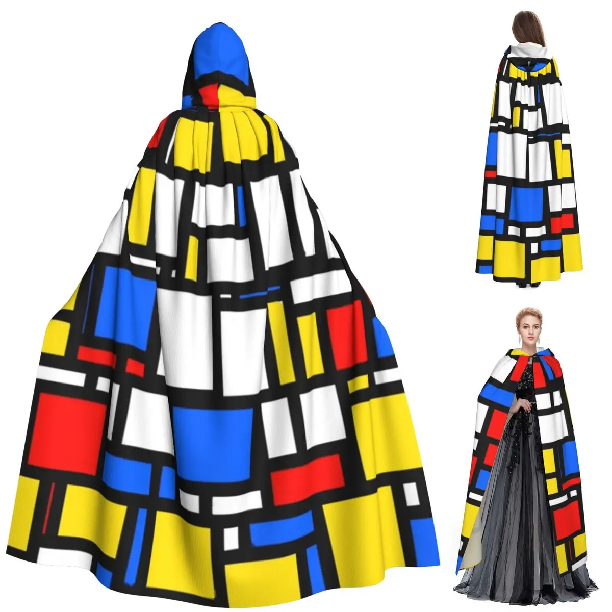 

Mondrian абстрактный арт-деко графический длинный плащ с капюшоном ведьма средневековый костюм косплей накидка Хэллоуин вечеринка для взрослых унисекс
