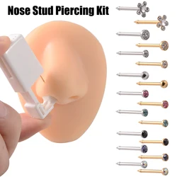 Disposable Safe Sterile Piercing Unit For Nose Studs Piercing Gun Tool Machine Kit Stud CZ Earrings Body Jewelry Easy Used 0.8mm