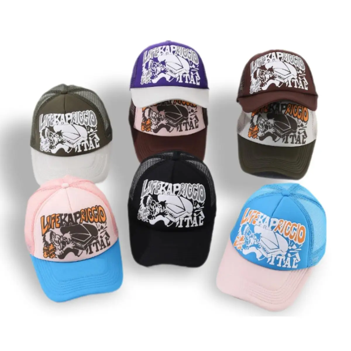 Baseball Trucker Cap Breathable Mesh Colorblock Letter Print Hat for Men Women Running Camping Outdoor Sport Streetwear Fashion
