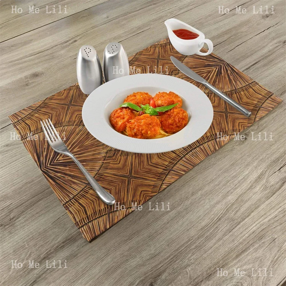 Tribal Boho Bamboo Pattern Prehistoric Eastern Jagged Wood Style Print Fabric Placemats For Dining Table Decor