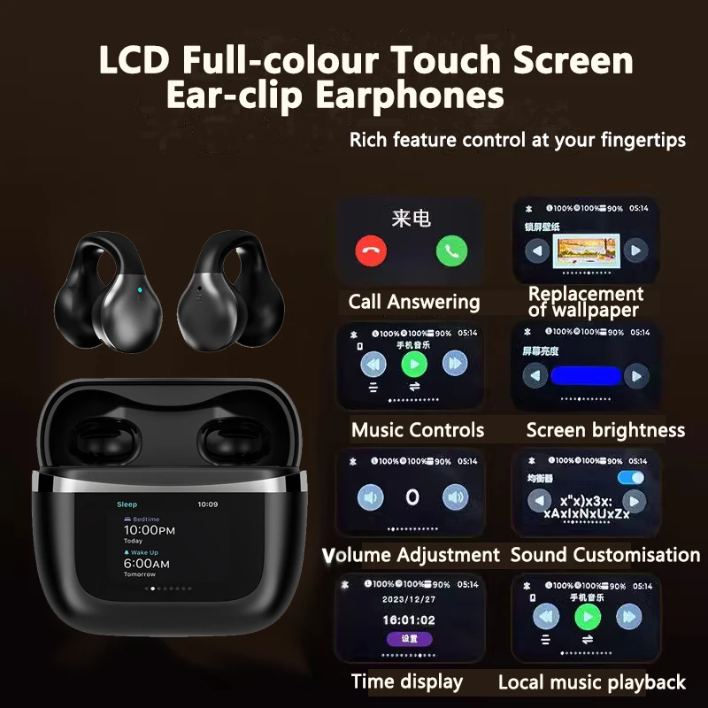 

Smart LCD Full-colour Touch Screen Ear-clip Earphones Wireless Bluetooth Noise Cancellation Earbuds Ultra Long Endurance Earpods