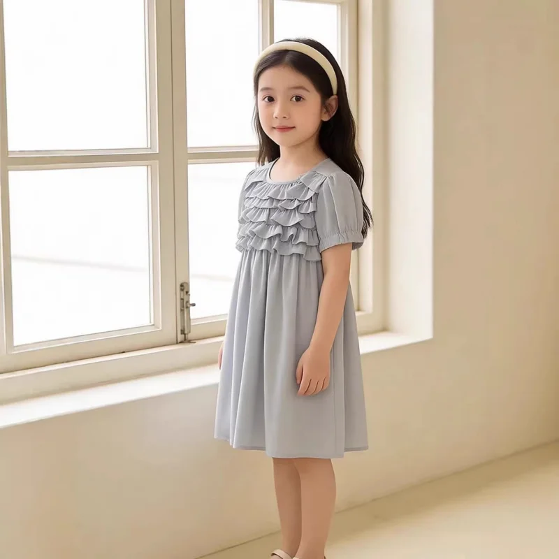 

Детское сказочное платье для девочек 2026: Новое летнее прохладное и дышащее шифоновое платье с коротким рукавом в стиле французской маленькой принцессы