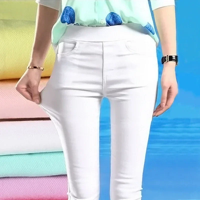 Image of Sommer Damen Sexy Elastische Casual Skinny Leggings Schlanke Bleistifthose Hochelastische Hosen Figurformende Gerade Komfort-Jogginghose Damenkleidung
