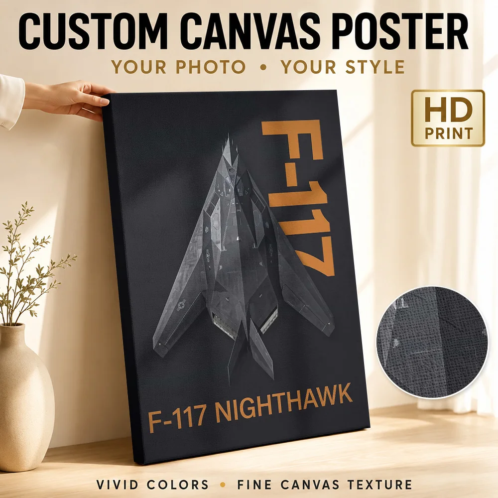F117 Nighthawk Aircraft Wood Framed Canvas Poster Customized Photo Dark Technical Layout Wall Art For Study Aviation Fan Gift