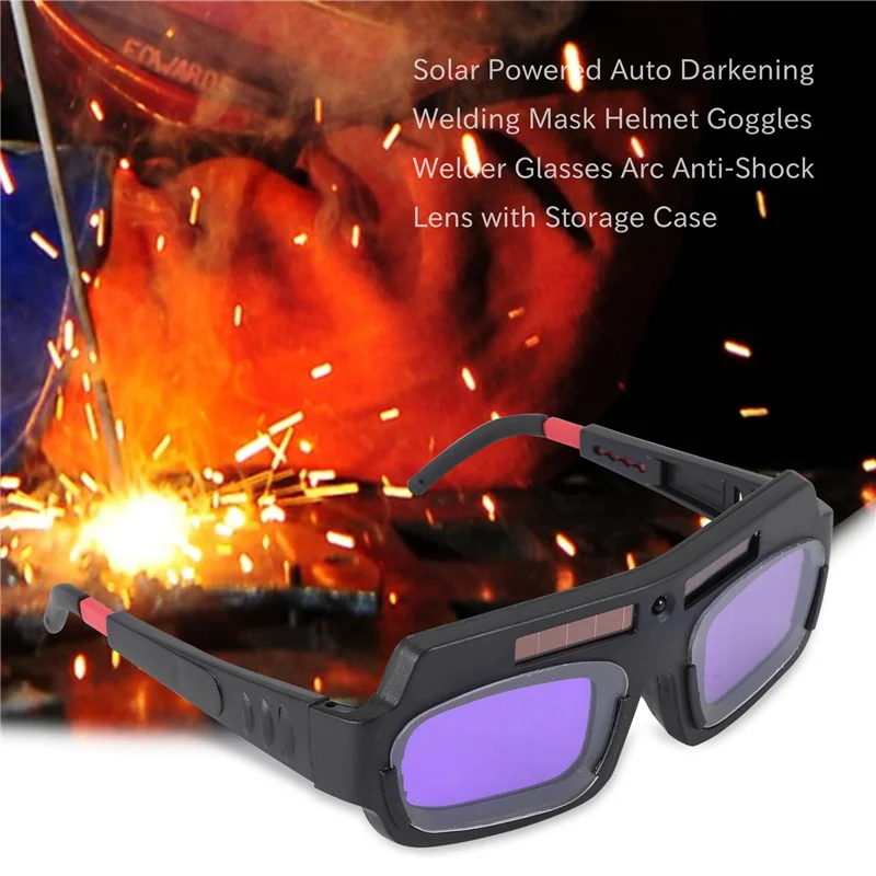 Solar Powered Auto Darkening Welding Mask Helmet Goggles Welder Glasses Arc Anti-Shock Lens with Storage Case