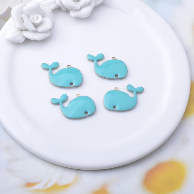6 Stück Kupfer-Emaille-Delfin-Anhänger, beidseitig mit Öltropfen-Motiv, Verbindungsstück für DIY-Schmuck- und Ohrringherstellung – Detail 4