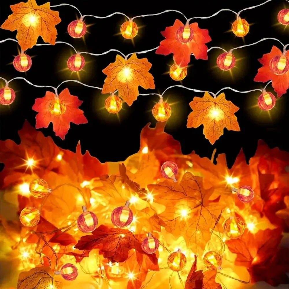 1PC 1.5M10LED/3M20LED Battery Box Maple Leaf Pumpkin Shaped Fairy Light, Used For Halloween Bedroom Party Decoration Lighting