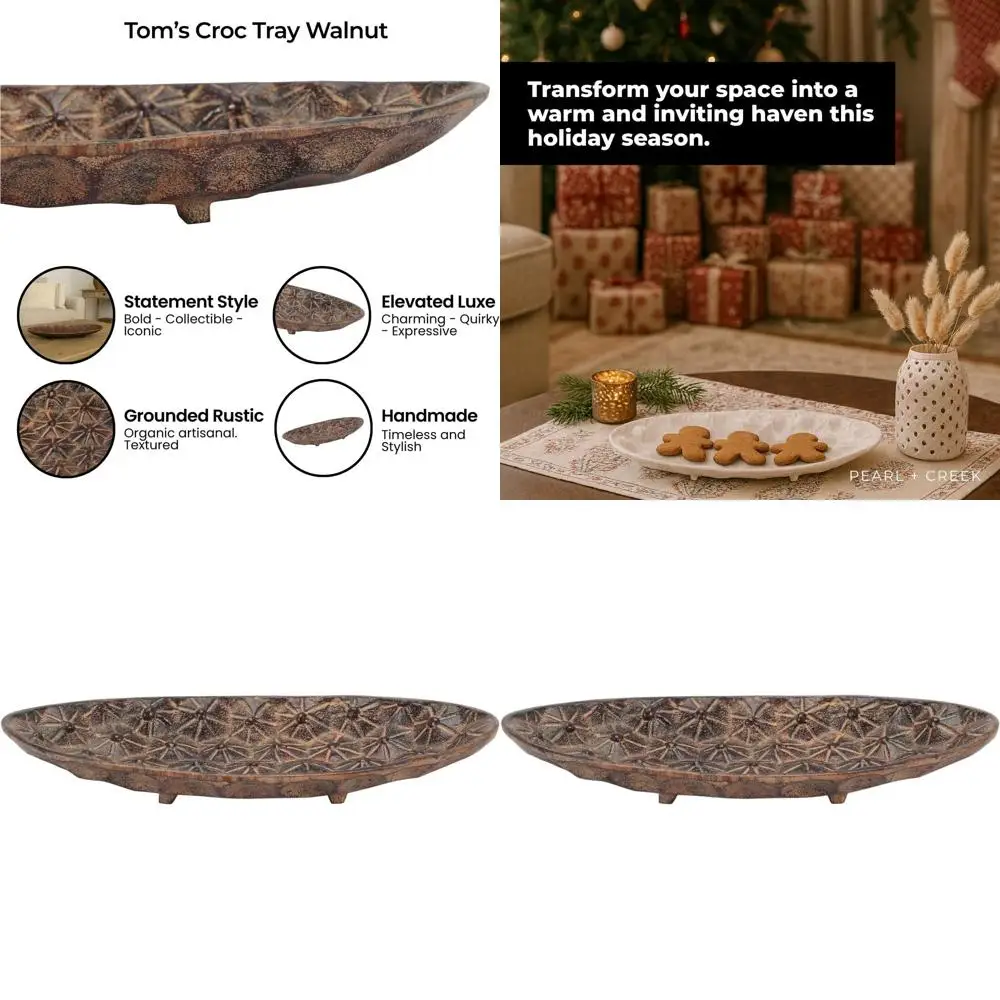 

Винтажный овальный металлический декоративный поднос с текстурой под крокодила — идеально подходит для прихожей, журнального столика или как элемент домашнего декора — 12 штук, цвет шоколадный