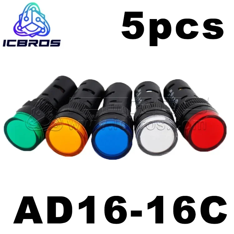 5pcs/lot Power IndIcator Light AD16-16C LED Signal Opening 16MM 24V 220V 380V Red Yellow Green Blue White