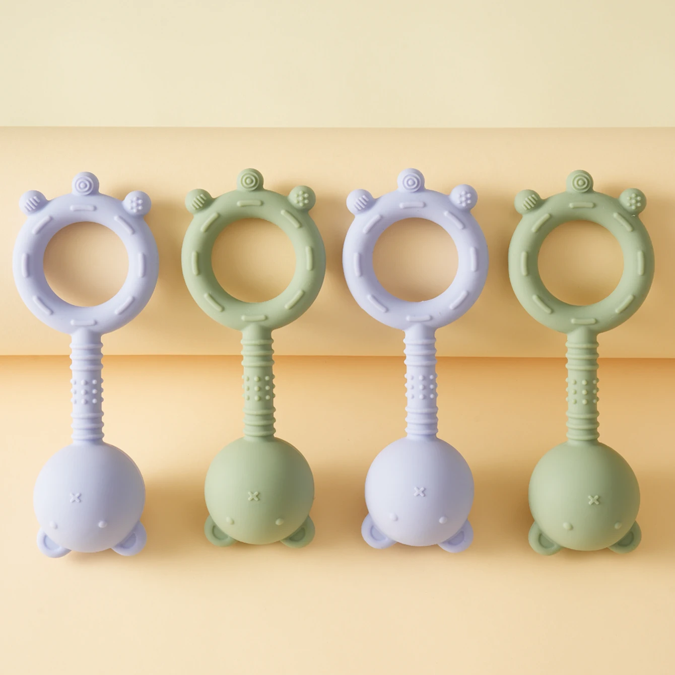 1PCS Baby Silicone Teether Toys Cartoon Bear Shape Hand Grip Rattle Pure Color BPA Free Chew Toy Baby Shower Gift Newborn