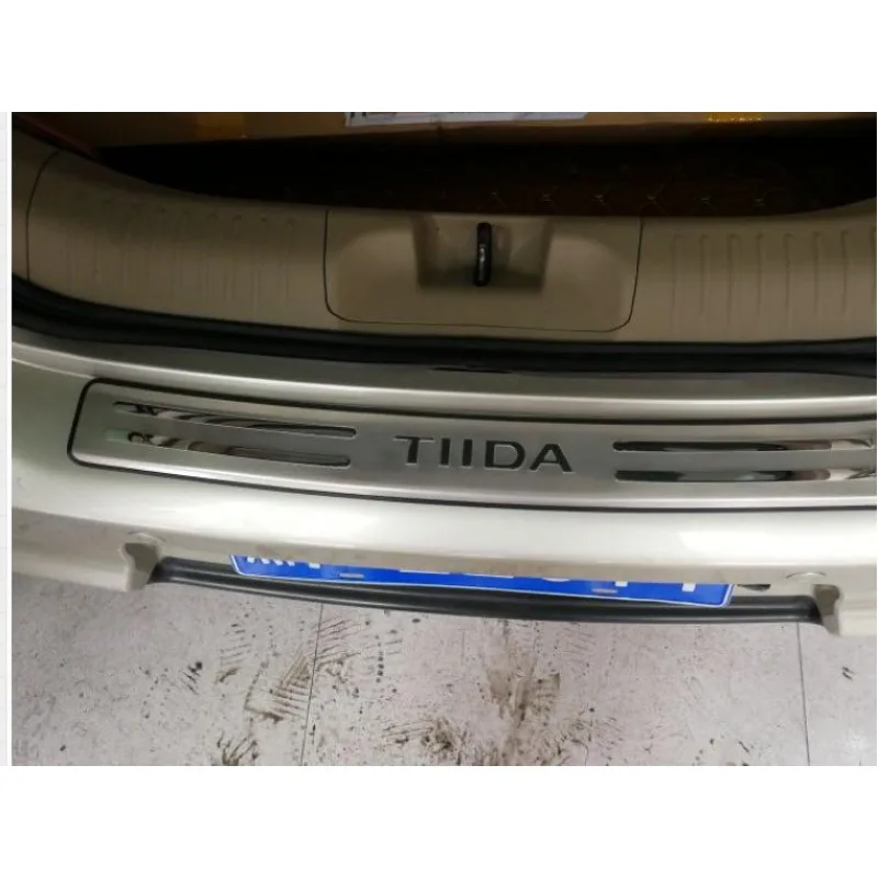 For Nissan TIIDA 2005 2006 2007 2008 2009 2010 Stainless Steel Rear Bumper Protector Sill Trunk Trim accessories styling