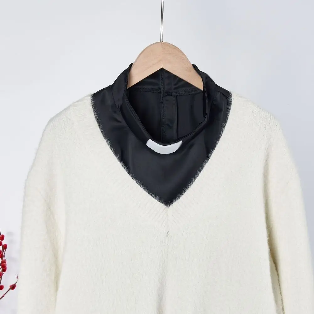 قاعدة مزخرفة بلون سادة وياقة مزيفة مريحة ورقبة سلحفاة وياقة كاذبة وإكسسوارات سترة ذات ياقة مزخرفة #6