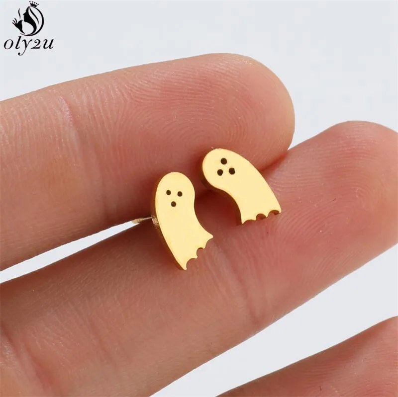 Fashion Skull Stud Earrings for Women Punk Stainless Steel Halloween Ghost Piercin Ear Post Earings Skeleton Jewelry Wholesale