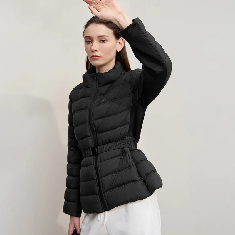 AMII Down Coats 2025 Autumn New Solid Slim Woman Clothing Stand Collar Patchwork Long Sleeves Versatile Female Coat 12524030