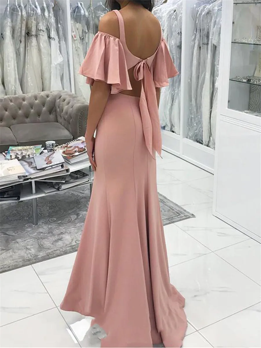 Pink Mermaid Strapless Evening Dress Simple Elegant Prom Party Gown vestidos de 15 quinceañera Wedding Party Bridesmaid Dress