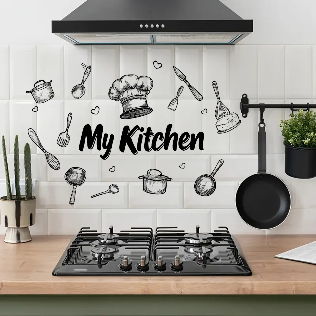 1 Piece Creative Kitchen Utensils Pattern Self-Adhesive Wall Sticker PVC Waterproof Home Decor Art for Kitchen Dining Room 3