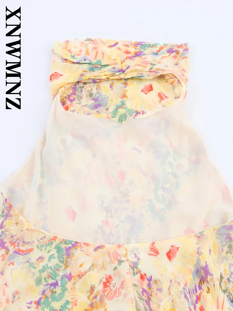XNWMNZ 2025 ฤดูร้อนใหม่ Lady Chic Boho Halter ชุดเดรสยาววันหยุดเซ็กซี่ผู้หญิงเสื้อผ้าแฟชั่น Backless ชุดดอกไม้