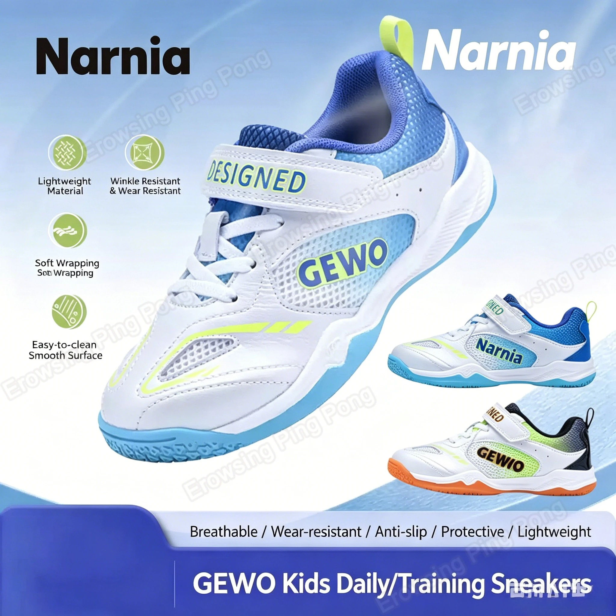 

Original GEWO Children Table Tennis Shoes Anti-slip Breathable Ping Pong Sneakers with Adhesive Buckles for Men and Women