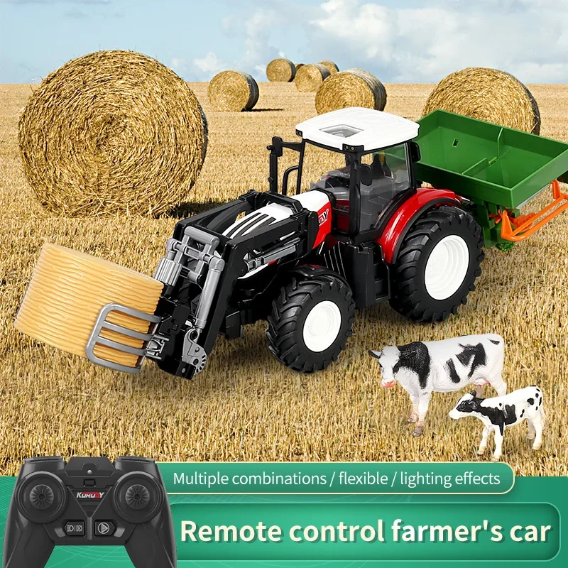 RC Car Tractors Trailer 2.4G Radio Controlled Farm Cars Farming Simulator Truck Miniature Farmer Animal Model Toys Children Boys