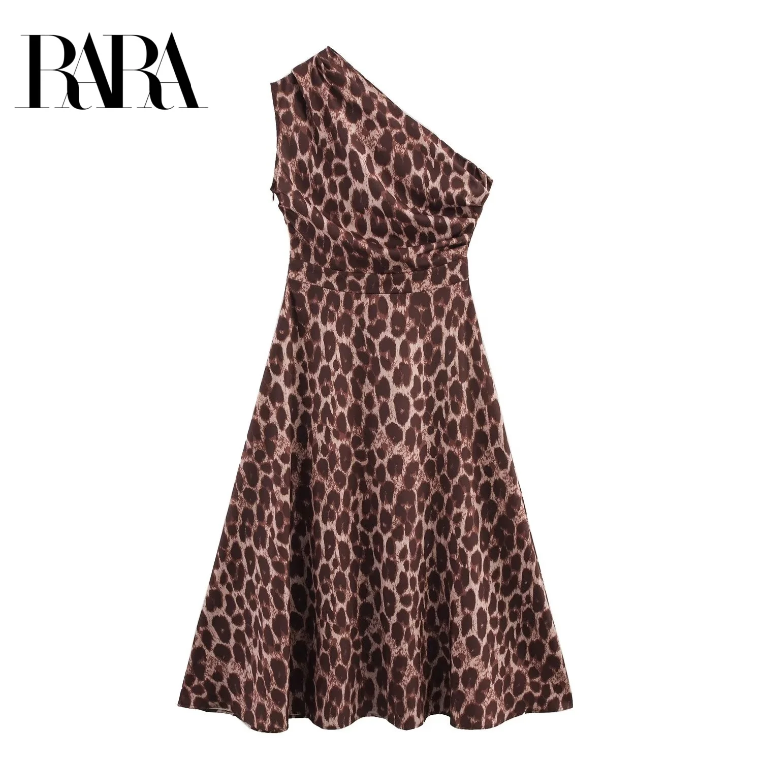 

RARA 2025 New Collection Women's One - Shoulder Ruched Animal Print Knee - Length Dress for Party Clubbing Wear